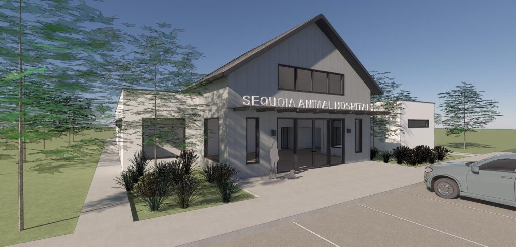 Architectural rendering of the planned new Sequoia Animal Hospital facility